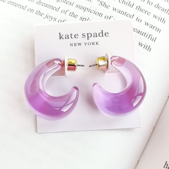 NEW KATE SPADE Adore-Ables Gold Huggies Earrings Purple AUTHENTIC